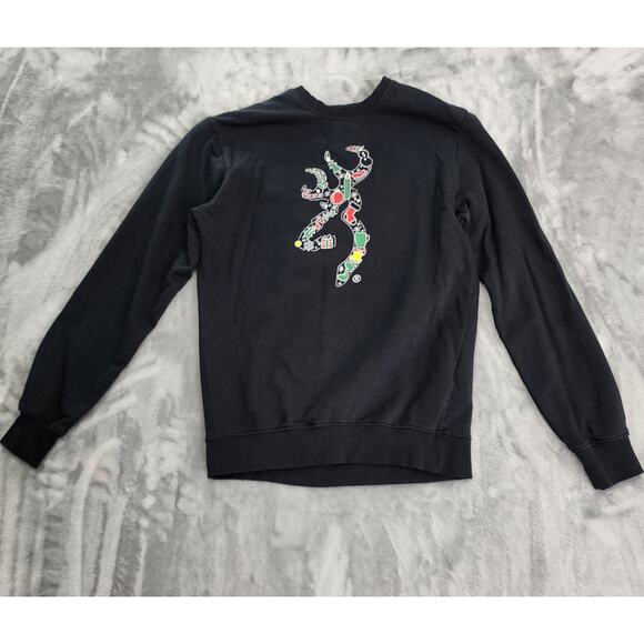 Browning Christmas Hunting Crew Neck Sweatshirt Size M Black Seasonal Holiday - Picture 1 of 9